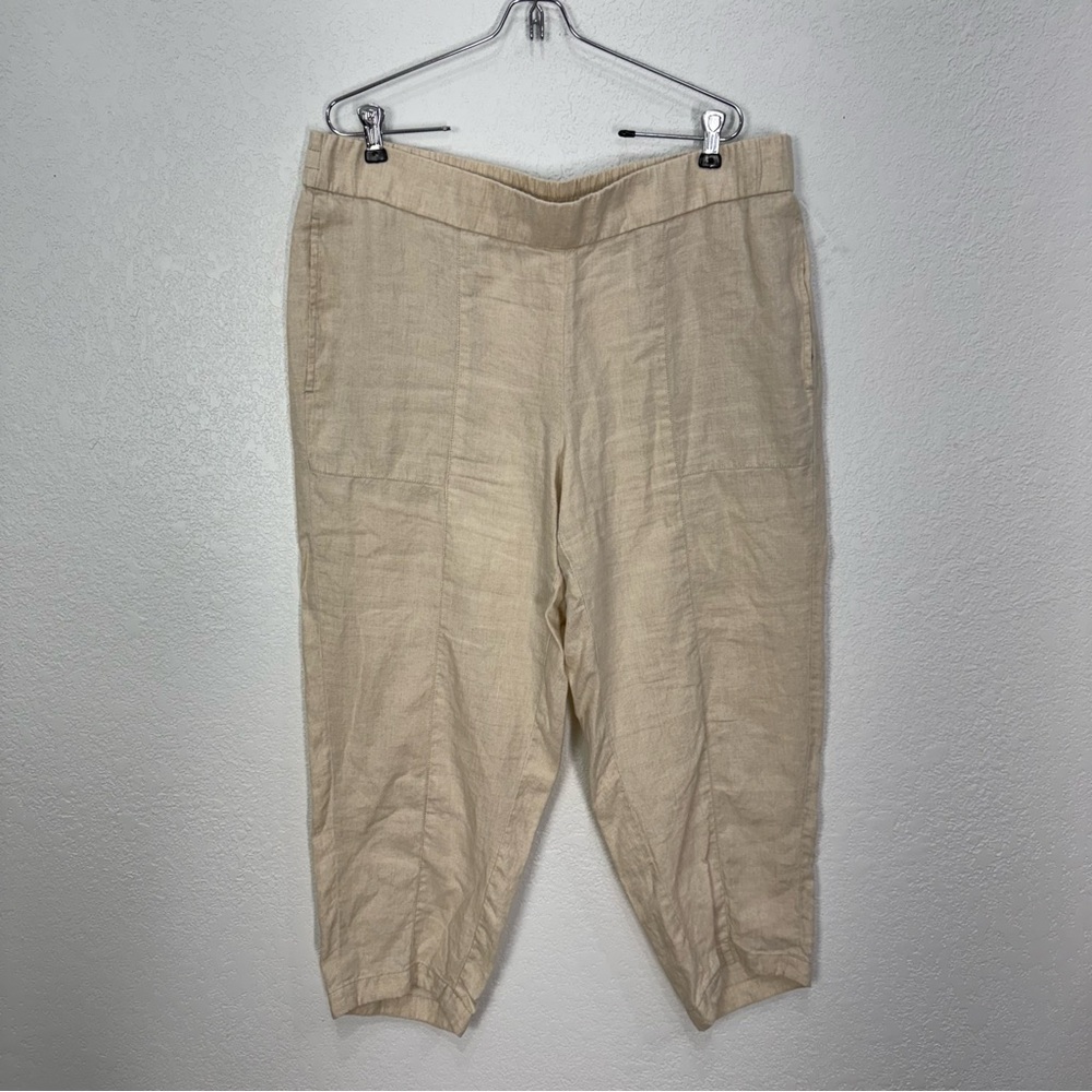 Eileen Fisher Tan Chinos L Relaxed Fit crop lounge pants beige linen pull on